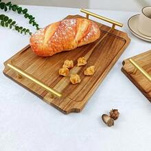 1个相思木托盘 - 金属把手早餐托盘(黑色,金色把手),托盘,盘子,木制托盘,厨房托盘,食品托盘,上菜托盘,金色托盘,开胃菜托盘,蔬菜盘,适用于咖啡、小吃、菜肴,餐桌装饰,餐饮托盘,婚礼装饰,浴室装饰,家居装饰,房间装饰,客厅装饰,生日装饰 - 芥末黃 - 查看 4