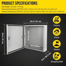Caja Eléctrica Exterior Impermeable con Tapa Cerrable, Gabinete de Potencia Resistente para Jardín, Patio y Piscina - 24*24*8 - Ver 2