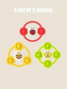 Quderbel Baby Toys, Cartoon Silicone Suction Cup Rotating Teether Toys, Chewable For Babies, Stroller, Highchair, Bath, Water Play Spinning Toys