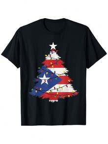 Camiseta festiva de orgullo de Puerto Rico con bandera de árbol de Navidad puertorriqueño - Negro - Ver 6