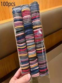 100 piezas/Set Scrunchies de moda simple y linda para mujeres, colores apagados, tela elástica suave, lazos de cabello grandes, adecuados para uso diario casual, deportes, accesorios para el cabello, regalo recomendado, sujetadores de cola de caballo, Scrunchies, bandas elásticas para el cabello, accesorios para la cabeza, bandas de goma para el cabello, cuerdas para el cabello - Multicolor - Ver 7