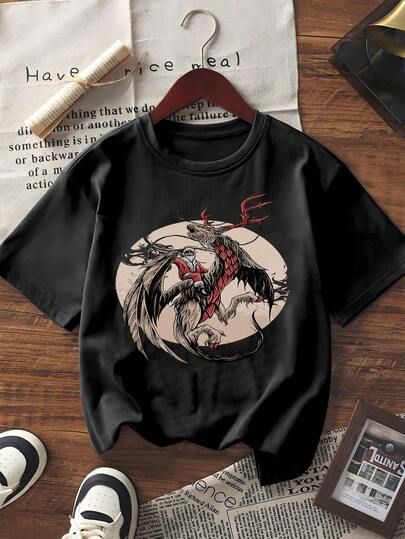 Y2K Vintage-stil Drake Hjort Grafiskt Tryck T-shirt Dam Casual Kortärmad Rund Halsringning Lös Passform Streetwear Sommartoppar