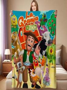 La Granja De Zenón Cartoon Thickened Polyester Blanket  Soft Warm AllSeason Cozy Throw With Vibrant Animal Characters, Machine Washable, Perfect For Sofa, Bed, Office, Camping Accessory - White - View 1