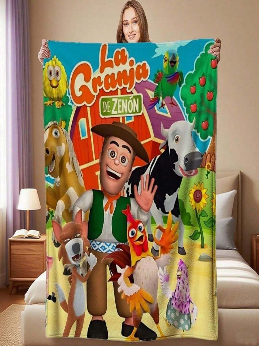 La Granja De Zenón Cartoon Thickened Polyester Blanket  Soft Warm AllSeason Cozy Throw With Vibrant Animal Characters, Machine Washable, Perfect For Sofa, Bed, Office, Camping Accessory - White - View 1