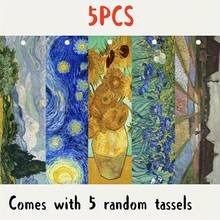 5个印有梵高画作的PET书签，防水耐用，设计独特，为阅读增添乐趣，是送给爱书人士的完美礼物，也适合节日、居家/办公/学习使用，流苏颜色随机。 - 彩色 - 查看 1