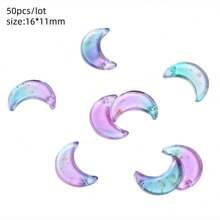 50pcs Colorful Moon Glass Beads DIY Earrings Bracelet Accessories Crystal Gradient Color With Hole Moon Beads DIY Jewelry Making - Purple Green - View 4