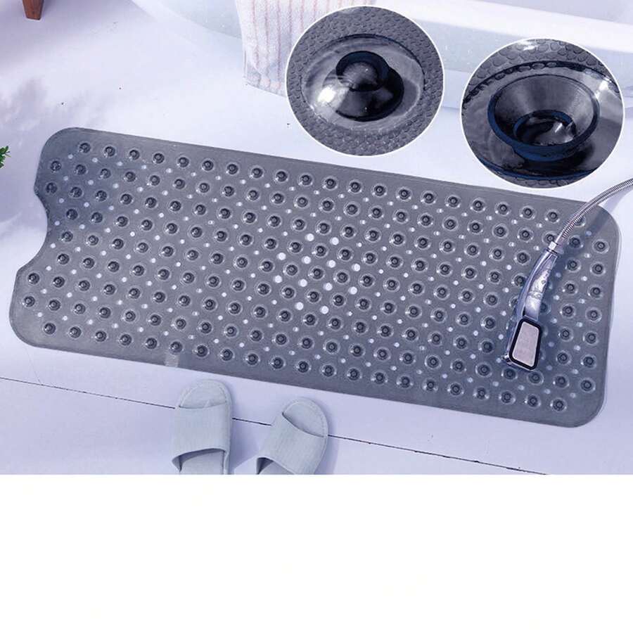 40 X 100 Cm Grey PVC Non-Slip Shower Mat With Suction Cups - Long Rectangular Design For Home Use - Grey - View 1