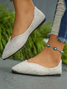 Elegant Women's Low Heeled Flat Shoes With Fashionable Pointed Design, Summer Shoes, Spring Shoes, Spring Break, Easter, Mother's Day, Christmas Gifts - V6卡其色 - 查看 3