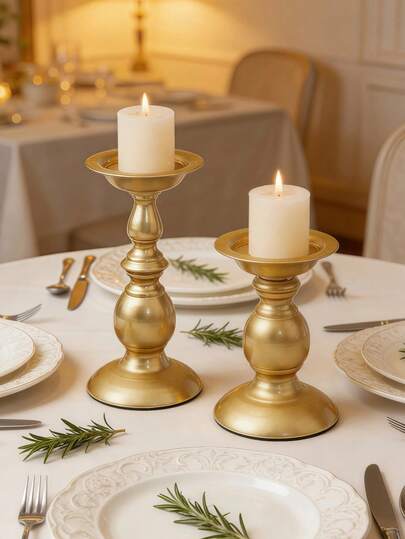 1pc Gold Artistic Resin Candle Holder With Islamic Column Design, Suitable For Ramadan Dinner Table, Wedding Decoration, All Season Candle Holder, Hotel/Motel Decor, Elegant Indoor Decoration, Restaurant And Home Decor, Dining Table Center Piece