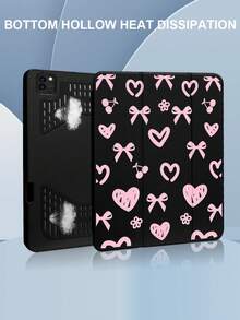 A Tablet Case With A Pink Bow And Heart Pattern, Suitable For IPad Air 4/5 10.9-Inch And IPad 8/9 10.2-Inch. It Features A Black Flip Design, A Pen Slot, And Enhanced Heat Dissipation. - Black - View 2