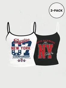 Bộ đồ 2 mảnh thời trang tối giản mùa hè mới, gợi cảm, năng động, gồm áo tank top không tay ôm sát, dây đeo điều chỉnh được, kiểu dáng thường ngày dành cho nữ. - Đen và trắng - Xem 2