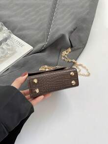 1个鳄鱼纹迷你手提包，时尚锁扣装饰单肩包，链条斜挎包，适合女孩/青少年，日常/购物/度假场合 - 彩色 - 查看 10