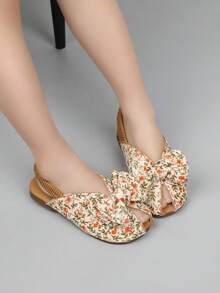 波西米亚公主风女童凉鞋，夏季儿童罗马沙滩鞋，带蝴蝶结，女婴绑带拖鞋 - 米色 - 查看 2