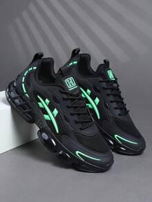 男士时尚运动鞋 男士系带鞋 男士休闲鞋 个性化黑色街头休闲鞋 - 綠色 - 查看 2