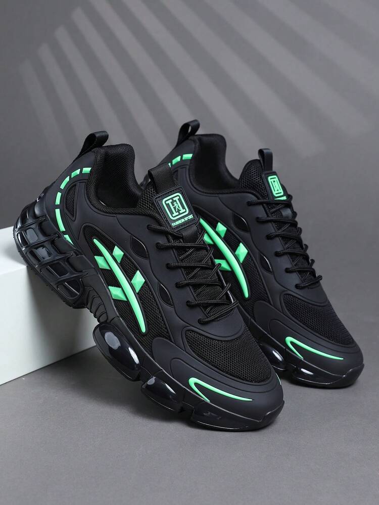 Sapatos Masculinos Sapatos Esportivos Estilosos Masculinos Sapatos com Cadarço Tênis Masculinos Sapatos Casuais de Rua Personalizados Pretos - Verde - Visão 2