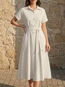 A&DD MODA,REF:MK09 - Women's Midi Dress With Elastic Straps And Pockets, Lightweight And Breathable Summer Dress Made Of Linen Fabric, Sweet And Slim Square Neckline, Sleeveless, Fitted Waist And A-Line Skirt, Suitable For Women - 白色 - 查看 4