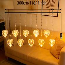 USB供电LED心形仙女灯串，适用于新年、情人节、母亲节、家居、派对装饰，可放置于卧室、客厅、阳台等场所。