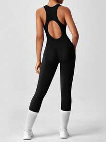 Bộ jumpsuit thể thao năng động, hở lưng, cổ tròn, không tay, ôm sát cơ thể, bộ sưu tập Xuân/Hè mới. - màu đen - Xem 1