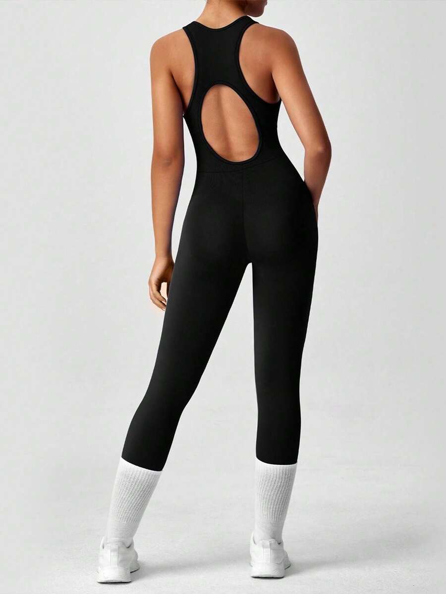Bộ jumpsuit thể thao năng động, hở lưng, cổ tròn, không tay, ôm sát cơ thể, bộ sưu tập Xuân/Hè mới. - màu đen - Xem 1
