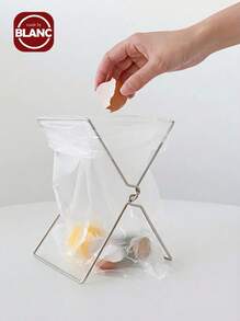 1/2/3pcs Stainless Steel Trash Bag Holder, Folding Kitchen Garbage Bags Storage Rack With Cleaning Cloth Holder - Silver - View 1