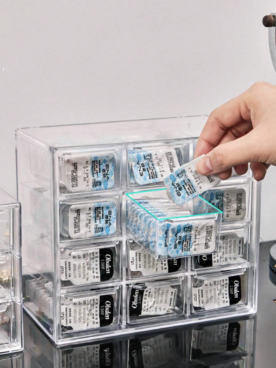 Contact Lenses Storage Box; Disposable Drawer-Style Transparent Dust-Proof Desktop Storage Box, Makeup Room Decor,Makeup Bag,Travel Essential - Clear - View 1