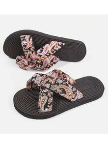 Women's Elegant Criss-Cross Strap Slippers, Random Printed, Fashion Criss-Cross Strap Sandals, Suitable For Beach, Vacation, All Seasons - Multicolor - View 5