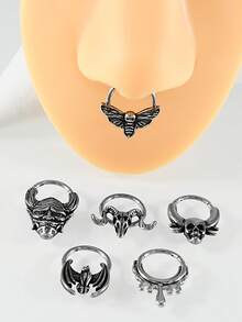 1PC Stainless Steel Septum Skull Hinged Clicker Dead Butterfly Hoop Nose Ring Tragus Cartilage Daith Piercing Helix Rook Earring Jewelry