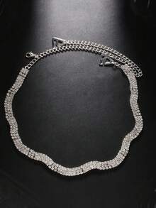 1pc Sexy European & American Style Wavy Rhinestone Shoulder Chain, Fashionable Multi-Layer Versatile Crystal Body Chain Jewelry - Multicolor - View 4