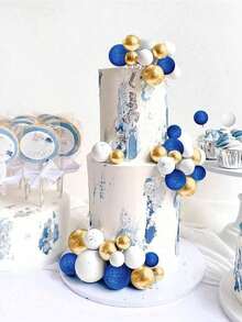 32个彩色蛋糕球装饰，DIY泡沫蛋糕球烘焙装饰，蓝紫绿粉泡沫球蛋糕装饰，适用于生日蛋糕、婚礼蛋糕、婴儿派对蛋糕、洗礼蛋糕、母亲节蛋糕、男士蛋糕（请勿让球体接触蛋糕，请使用白色管子。） - 彩色 - 查看 8