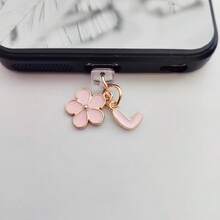 1pc 2-In-1 Pink Cherry Blossom+26 Letter Phone Charging Port Dust Plug, Exquisite, Fresh, Sweet, Cute And Fashionable Alloy Accessory Pendant, Smartphone Tablet Headphone Kindle Charging Port Decoration Accessory, Silicone Transparent Dust Plug, Suitable For Giving Small Gifts To People, Waterproof
