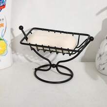 1pc Minimalist Iron Soap Dish, Bathroom Soap Holder Without Drilling, Draining Soap Rack, Square Draining Soap Holder, Multi-Purpose Soap Rack - Multicolor - View 2