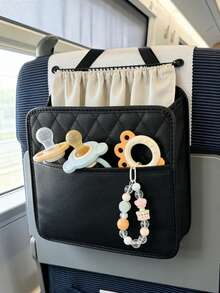 1pc Baby Car Safety Seat Accessory - Faux Leather Hanging Storage Bag, Fashionable Car Accessory, Multi-Function Car Storage Bin, Car Safety Seat Storage Box - Multicolor - View 10