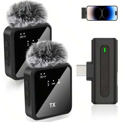 无线领夹式麦克风系统，带音量控制，兼容，适用于播客、视频录制、会议、Vlog、教堂、采访、教学（300mAh可充电电池）