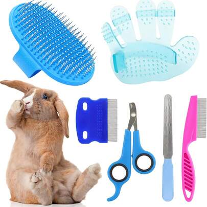 6pcs Rabbit Grooming Tool Kit, Includes Rabbit Fur Shedding Brush, Rabbit Nail Clippers, Pet Comb, Suitable For Rabbits, Hamsters, Guinea Pigs, Ferrets