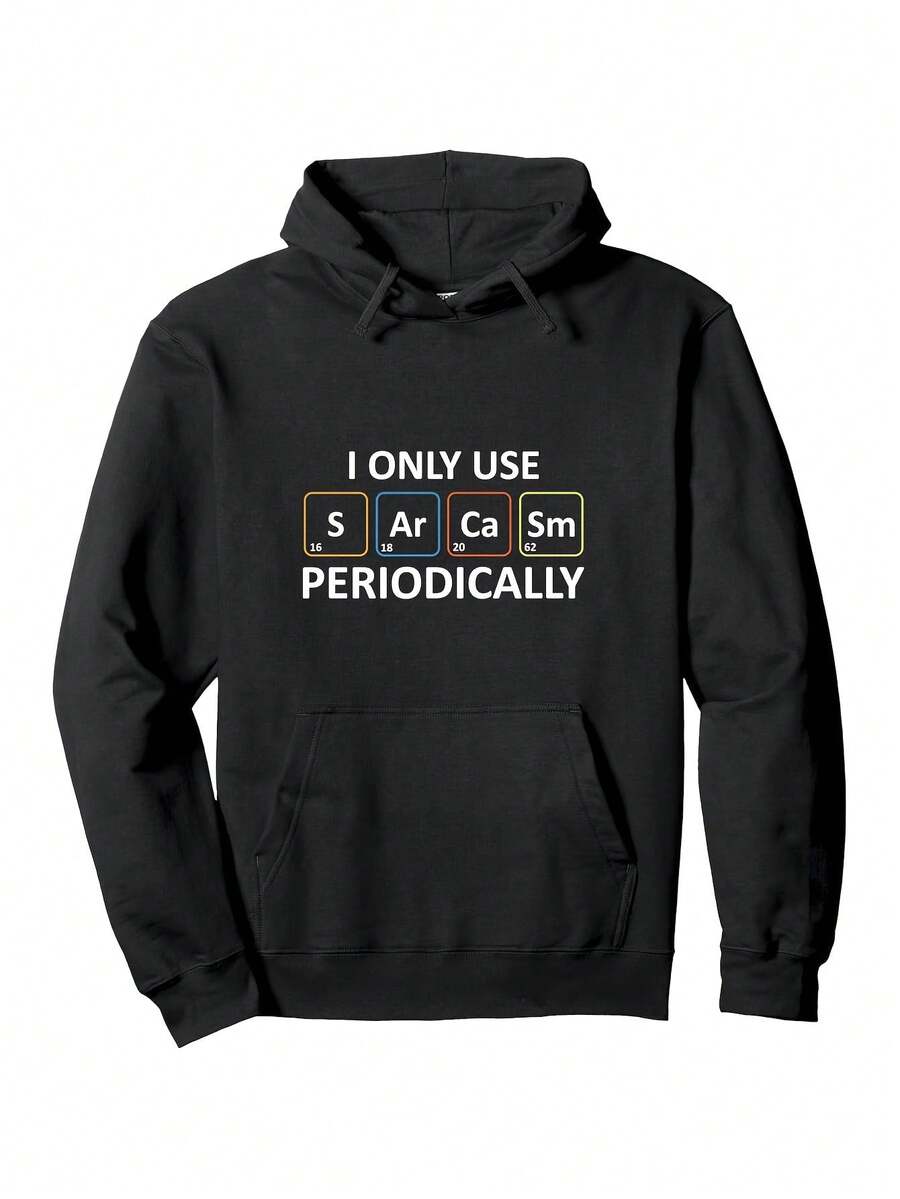 Men-S Black Hoodie With Humorous Chemistry Joke - I Only Use Periodically Design, Casual Pullover With Pockets, Perfect For All Seasons, Everyday Comfort RelPlayful Graphic HoodieC_911 - Đen 16 - Xem 1