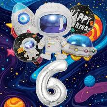 6个宇航员银河火箭外太空主题气球，1-9数字气球，生日派对玩具，铝箔气球，生日拍照道具，生日派对装饰，房间装饰，周年纪念装饰，迎婴派对装饰，送给儿子/女儿的惊喜礼物 - 銀色 - 查看 8