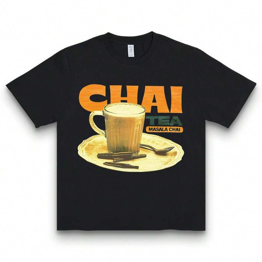 Unisex Chai Tea Funny Quirky Graphic Tee Aesthetic Short Sleeve Tee Daily Wear Summer Spring Outfits Casual Idea Top,Unisex Crewneck-Shirt Men And Women - 白色 - 查看 1