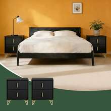 SoBuy Nightstand 2-Piece Set, Bedside Table With 2 Drawers, Modern Side Table For Bedroom, Black W40 X D40 X H47 Cm FBT115-SCHx2 - Black*2 - View 8