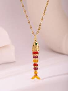 Micro-Inlaid Zirconia Copper Fish Pendant Necklace, Suitable For Women's Daily, Party And Vacation Matching - Multicolor - View 4