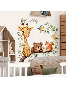 1/2 Sheets Cute Animal Wall Stickers For Nursery, Baby Room Decor Removable Cartoon Wall Decals With Hearts, Stars, Flowers, Easy To Apply Playroom Kids Bedroom Wall Art - Multicolor - View 7