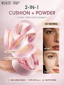 HEXZE 二合一气垫粉底+定妆粉，SPF25 PA+++，护肤彩妆，高遮瑕，祛痘，持久妆效