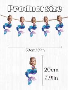 7/14/21pcs Customized Mermaid Theme Face Photo Banner, Personalized Birthday Party Backdrop Wall Hanging, Underwater Scene Happy Birthday Party Decoration, Birthday Gift - Blue - View 6