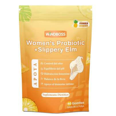 Windboss Her Juicy Gomitas Probióticas para Mujeres | Nuevo Empaque Individual . Higiénico y Práctico | Probióticos + Olmo Resbaladizo | Equilibrio del pH Íntimo | Sabor Piña | 40 Gomitas