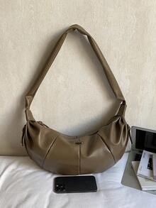 1个纯色PU单肩包，时尚大容量新月形手提包，适合成年女性，时尚穿搭和户外购物。 - 卡其色 - 查看 4