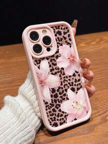 Cute Pink Lily Flower & Leopard Print Matte Anti-Drop Phone Case Compatible With IPhone 11, 12, 13, 14, 15, 16, 13 Pro Max, 16 Plus, XR, 7, 8 Plus, 17 Pro Max, AIR - Kiểu 9 (1 chiếc) - Xem 3