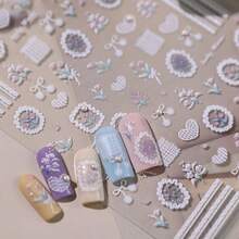 1款美甲装饰贴纸 浮雕小花贴纸 美甲珍珠风 春季美甲 爱心樱桃美甲贴纸