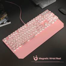 MageGee Typewriter Mechanical Gaming Keyboard, Retro Black Punk Round Keycaps RGB Rainbow Backlit Wired Keyboards For Laptop  PC Gamer, With Magnetic Wrist Rest - Blue Switch - 粉色 - 查看 8