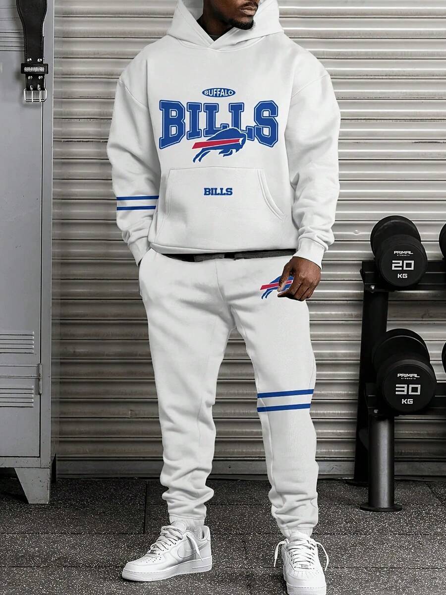 Buffa-Lo Bills Casual Hoodie Jogging Sweatpants Tracksuit Set, Football Team Men's Tracksuit Set, Men's Game Day Hoodie Set - 彩色 - 查看 1