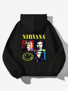 NirvanaS-KurtCoS Pullover Hoodies Printed Hoodies Mens And Womens Hoodies Vintage Unisex Hoodie With Pockets Long Sleeve,Men'S And Women's Graphic Hoodie,  Long Sleeve, Hooded, Slight Stretch, Geometric Pattern, Regular Fit, Knit Fabric, For Autumn And Winter - 黑色12 - 查看 1