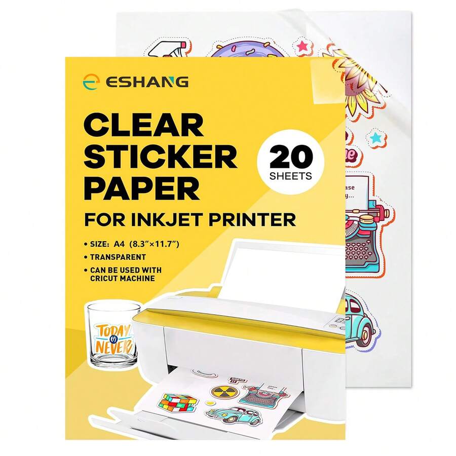 10/20 Sheets A4 Size Printable Vinyl Stickers, Suitable For Inkjet Printers, 100% Transparent Non-Waterproof/65% Transparent Waterproof Stickers, Self-Adhesive, Size 8.3 Inches X 11.7 Inches, Quick Drying And Strong Ink Adhesion.